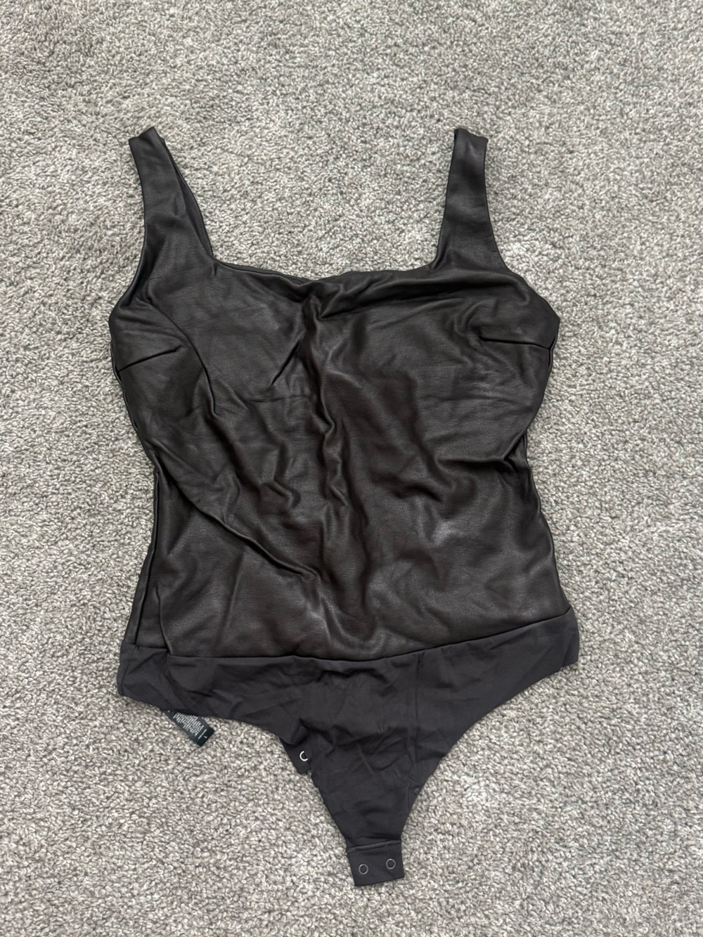SKIMS Black Faux-Leather Camisole Bodysuit